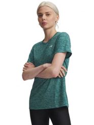 Under Armour Koszulka sportowa "Twist" w kolorze zielonym rozmiar: S. Zielone koszulki sportowe damskie Under Armour, s, bez wzorów, z materiału, bez ramiączek, outdoorowe. Za 82.95 zł.