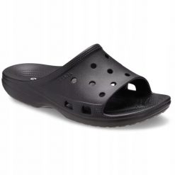 Klapki Dla Dorosłych Crocs Saturday Slide. Czarne klapki damskie Crocs, bez wzorów, z materiału, bez obcasa, bez zapięcia. Za 139.99 zł.