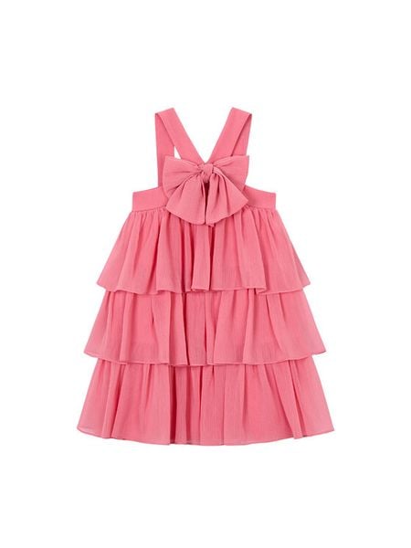 Mayoral Sukienka elegancka 3912 Koralowy Regular Fit. Pomarańczowe sukienki dziewczęce Mayoral, bez wzorów, z syntetyku, bez ramiączek. Za 137.99 zł.