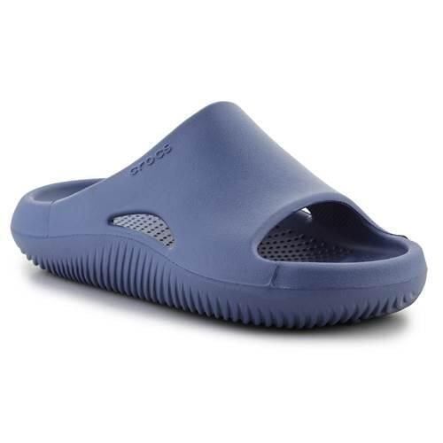 Klapki unisex Crocs Mellow Recovery. Niebieskie klapki damskie Crocs, bez wzorów, z materiału, bez obcasa, bez zapięcia. Za 296.00 zł.