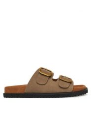 DeeZee Klapki J362023 Brązowy. Brązowe klapki damskie DeeZee, bez wzorów, z materiału, bez obcasa, bez zapięcia. Za 139.99 zł.