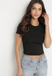 Czarny T-shirt Krótki z Wiskozą Eframera. Czarne t-shirty damskie Born2be, l, bez wzorów, z jeansu, bez kołnierzyka. Za 74.99 zł.