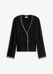 Sweter rozpinany z prążkowanej mieszanki wiskozy. Czarne kardigany damskie bonprix, bez wzorów, prążkowane. Za 119.99 zł.