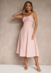 Różowa Koktajlowa Sukienka Gorsetowa Vices z Rozkloszowanym Dołem Kolinnea. Czerwone sukienki damskie Renee, z aplikacjami, eleganckie, bez ramiączek. W wyprzedaży za 119.99 zł.