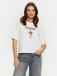 Guess T-Shirt V4YI06 I3Z14 Écru Boxy Fit. T-shirty damskie Guess, s, z aplikacjami, z bawełny, bez kołnierzyka. Za 199.99 zł.