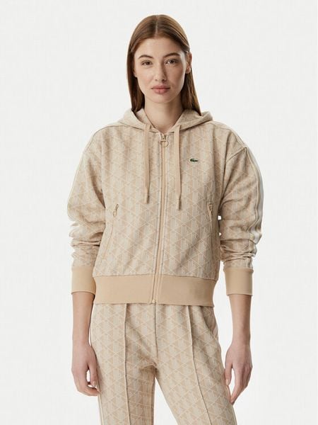 Lacoste Bluza SF7606 Beżowy jasny Regular Fit. Brązowe bluzy damskie Lacoste, bez wzorów, z bawełny, bez kaptura. Za 521.99 zł.