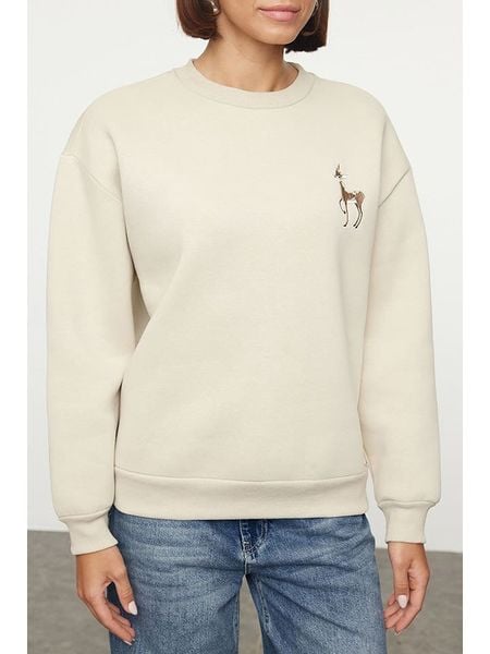 Trendyol Bluza w kolorze beżowym rozmiar: M. Brązowe bluzy damskie Trendyol, m, z aplikacjami, z bawełny, bez kaptura. Za 65.85 zł.