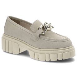 Półbuty damskie Karino, zamszowa cholewka o miękkiej strukturze dekoracyjny łańcuch na podbiciu masywna platforma, cappucino, 3962-007-P. Brązowe półbuty damskie Karino, bez wzorów, z weluru, bez obcasa, na platformie, bez zapięcia. Za 279.00 zł.