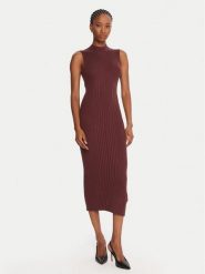 Guess Sukienka dzianinowa W5BK23 Z3OW2 Brązowy Slim Fit. Brązowe sukienki damskie Guess, z aplikacjami, z dzianiny, bez ramiączek. Za 299.99 zł.