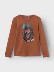 NAME IT Bluzka 13220044 Brązowy Regular Fit. Brązowe t-shirty i koszulki chłopięce Name it, bez wzorów, z bawełny, bez kołnierzyka, bez ramiączek. Za 59.99 zł.