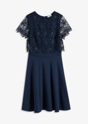 Sukienka midi z koronką. Czerwone sukienki damskie bonprix, bez wzorów, z koronki, eleganckie, bez ramiączek. Za 269.99 zł.