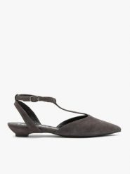 Ciemnobrązowe baleriny bez pięty T-bar. Brązowe balerinki damskie Ryłko, bez wzorów, z gumy. Za 399.99 zł.