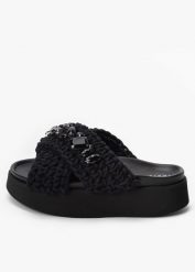 Klapki damskie INUIKII WOVEN STONES PLATFORM. Czarne klapki damskie Inuikii, bez wzorów, bez obcasa, bez zapięcia. Za 1,029.99 zł.