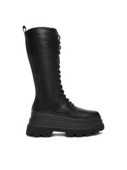 DeeZee Kozaki 2163-2 Czarny. Czarne kozaki damskie DeeZee, z materiału, bez obcasa, na płaskiej podeszwie, bez zapięcia. Za 269.99 zł.