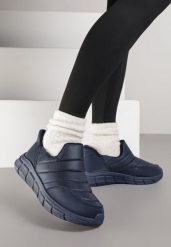 Granatowe Sneakersy Śniegowce na Platformie z Tłoczeniem i Pikowaną Cholewką Vermina. Niebieskie obuwie sportowe damskie Renee, z dresówki, bez zapięcia. Za 59.99 zł.