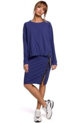 Asymetryczna Bluza z Lampasami - Indygo. Czarne bluzy damskie MOE, l, bez wzorów, z bawełny, bez kaptura. Za 229.90 zł.