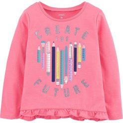 Koszulka w kolorze różowym. Czerwone koszulki i t-shirty dziewczęce Carter's, z nadrukiem, z bawełny, z okrągłym kołnierzem, z długim rękawem. W wyprzedaży za 35.95 zł.