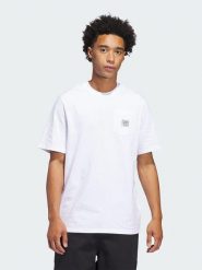 Adidas Koszulka w kolorze białym rozmiar: L. Białe bluzki damskie Adidas, l, bez wzorów, z bawełny, bez kołnierzyka, bez ramiączek. Za 74.81 zł.