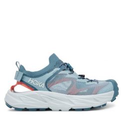 Sandały Hoka. Niebieskie sandały damskie HOKA, bez wzorów, bez obcasa, bez zapięcia. Za 309.99 zł.