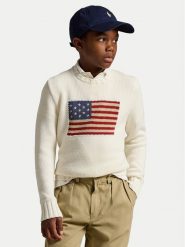 Polo Ralph Lauren Sweter 323668285006 Biały Regular Fit. Białe swetry chłopięce Polo Ralph Lauren, z bawełny, bez kołnierzyka. Za 859.99 zł.