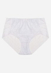 Białe Majtki Figi z Wysokim Stanem Zdobione Koronką i Siateczką Helieth. Białe figi Born2be, z aplikacjami, z koronki. Za 19.99 zł.