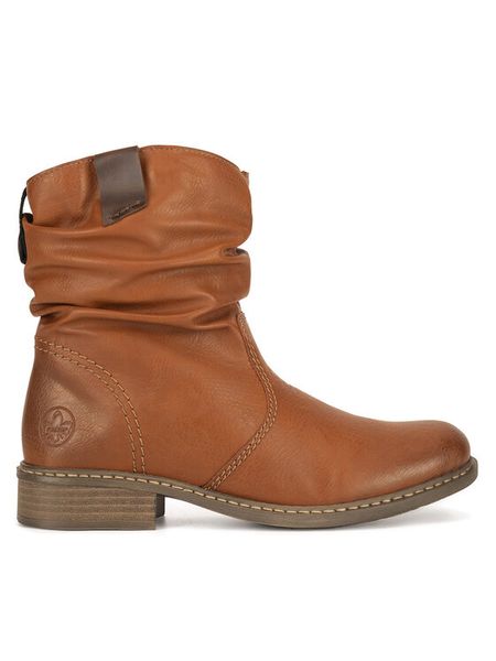 Rieker Botki Z4180-22 Brązowy. Brązowe botki damskie Rieker, z materiału, bez obcasa, na płaskiej podeszwie, bez zapięcia. Za 359.99 zł.