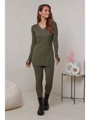 Soft Cashmere 2-częściowy zestaw w kolorze khaki rozmiar: 38/40. Brązowe swetry klasyczne damskie Soft Cashmere, ze splotem, z asymetrycznym kołnierzem. Za 223.01 zł.