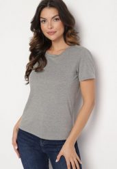 Ciemnoszary Gładki T-shirt z Krótkim Rękawem Elldora. Szare t-shirty damskie Born2be, l, bez wzorów, z bawełny, bez kołnierzyka. Za 19.99 zł.