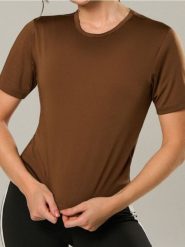 Koszulka Gym Hard - brązowy. Brązowe koszulki damskie Sinsay, l, bez wzorów, bez kołnierzyka, bez ramiączek. W wyprzedaży za 8.99 zł.