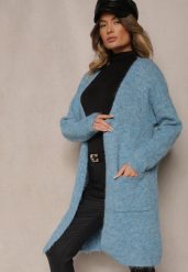 Niebieski Kardigan Niezapinany z Wełną i Kieszeniami Miathinae. Niebieskie kardigany damskie Renee, bez wzorów, z jeansu. Za 159.99 zł.