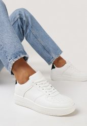Biało-Czarne Sneakersy na Grubej Podeszwie z Ekoskóry z Przeszyciami Geriada. Białe obuwie sportowe casual damskie Born2be. Za 69.99 zł.