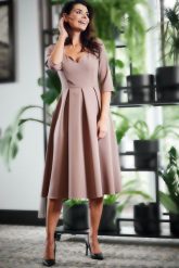Rozkloszowana Sukienka z Dekoltem w Serce - Cappuccino. Czarne sukienki damskie Awama, bez wzorów, z elastanu, wizytowe, bez ramiączek. Za 259.90 zł.