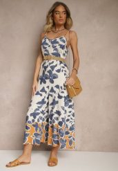 Niebiesko-Beżowy Kombinezon Wide Leg z Wiskozą na Ramiączkach Iffiane. Niebieskie sukienki damskie Renee, bez wzorów, z wiskozy, eleganckie, bez ramiączek. W wyprzedaży za 67.99 zł.