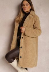 Beżowy Płaszcz Futrzany Teddy Karli. Brązowe kombinezony damskie Renee, l, bez wzorów, z futra, bez kaptura. Za 289.99 zł.