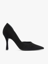 Czarne welurowe czółenka na obcasie flare. Czarne czółenka damskie Ryłko, bez wzorów, z gumy, bez obcasa, na obcasie. Za 379.99 zł.