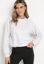 Jasnoszara Bawełniana Bluza Oversize o Krótszym Kroju Vesperana. Szare bluzy damskie Born2be, l, bez wzorów, z bawełny, bez kaptura. Za 99.99 zł.