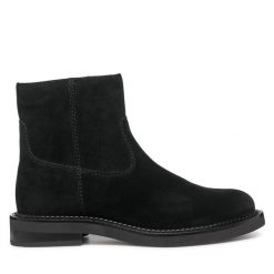 Botki Geox. Czarne botki damskie Geox, bez obcasa, na płaskiej podeszwie, bez zapięcia. Za 419.99 zł.