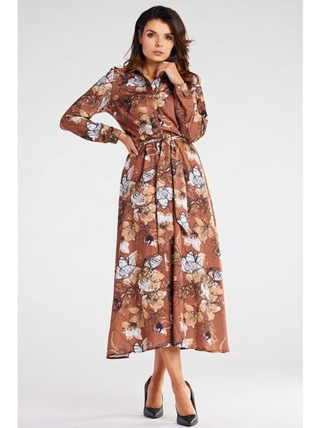 Awama Sukienka w kolorze jasnobrązowym rozmiar: XL. Brązowe sukienki damskie Awama, bez wzorów, z tkaniny, bez ramiączek. Za 132.05 zł.