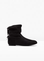 Botki z kokardą. Czarne botki damskie bonprix, bez obcasa, bez zapięcia. Za 134.99 zł.