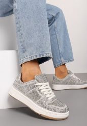 Szare Płaskie Sneakersy Ozdobione Cyrkoniami Vlionara. Szare obuwie sportowe damskie Born2be, z jeansu, bez zapięcia. Za 89.99 zł.