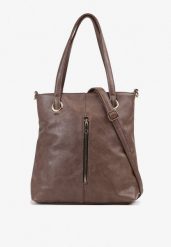 Brązowa Prostokątna Torebka Shopper z Ozdobnym Suwakiem Nevaniaea. Brązowe shopper bag Born2be, bez wzorów, z jeansu, bez dodatków. Za 99.99 zł.