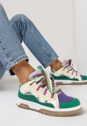 Zielone Sneakersy z Ozdobnym Sznurowaniem i Brokatem Nevesa. Brązowe obuwie sportowe damskie Born2be, bez zapięcia. Za 119.99 zł.