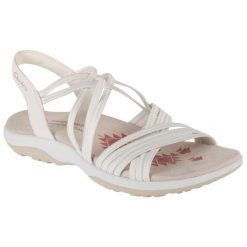 Sandały damskie, Reggae Slim - Sunnyside. Białe sandały damskie Skechers, bez wzorów, z materiału, bez obcasa, bez zapięcia. Za 249.99 zł.