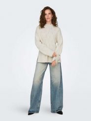 ONLY Sweter w kolorze kremowym rozmiar: M. Brązowe swetry klasyczne damskie Only, m, ze splotem, bez kołnierzyka. Za 74.63 zł.