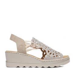 Sandały Rieker. Brązowe sandały damskie Rieker, bez wzorów, bez obcasa, na koturnie, bez zapięcia. Za 319.99 zł.