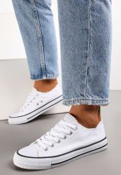 Biało-Czarne Sznurowane Trampki przed Kostkę Hanei. Białe trampki damskie Renee, bez wzorów, przed kostkę, bez zapięcia. Za 44.99 zł.
