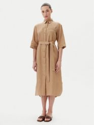 Max Mara Leisure Sukienka koszulowa Salute 2516221028 Brązowy Regular Fit. Brązowe sukienki damskie Max Mara Leisure, bez wzorów, ze lnu, bez ramiączek. Za 739.99 zł.