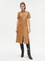 DKNY Sukienka codzienna DD3D4101 Brązowy Regular Fit. Brązowe sukienki damskie DKNY, bez wzorów, z syntetyku, bez ramiączek. Za 409.99 zł.