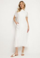 Biała Sukienka Pudełkowa Ozdobiona Wiązaniem Napelira. Białe sukienki damskie Born2be, bez wzorów, z jeansu, eleganckie, bez ramiączek. Za 109.99 zł.