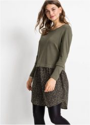 Sweter z wstawką w optyce spódnicy. Czarne sukienki damskie bonprix, bez wzorów, z materiału, bez ramiączek. Za 114.99 zł.